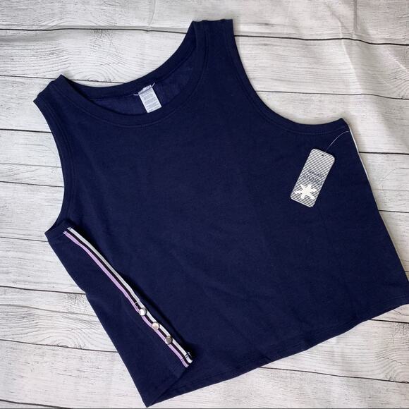 Splendid NWT Cropped Tank Striped Sides Blue Size XL Sweatshirt - Picture 1 of 9